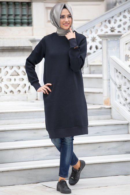 Bwest - Navy Blue Hijab Sweatshirt 1224L