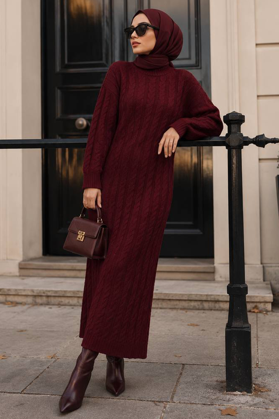 modest knit dresses Cable-Knit Pattern Cherry Dress MRG-30312VSN jumper dress outfit ideas