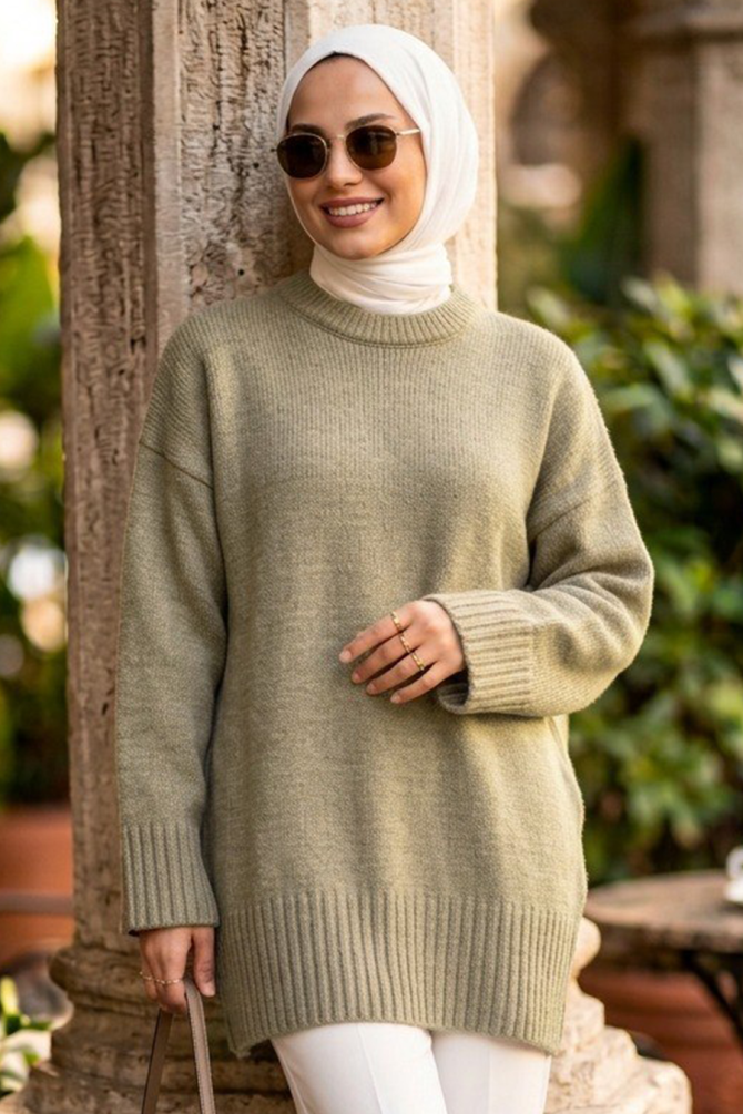 Çağla Yeşili Tesettür Triko Kazak 87181CY - N.S NEVA STYLE