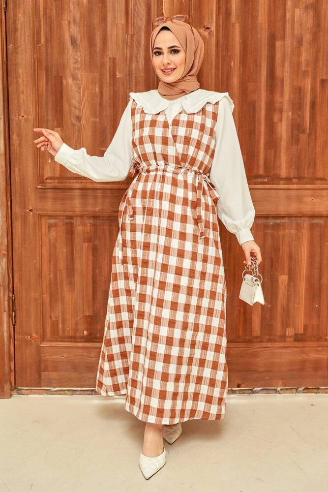 Camel Hijab Gilet Dress 22922C - 2