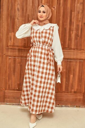 Camel Hijab Gilet Dress 22922C - 1