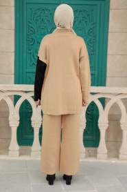 Camel Hijab Knitwear Double Suit 25401C - Thumbnail