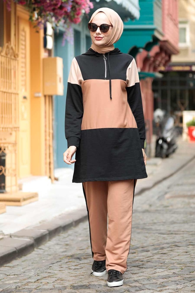Camel Hijab Suit Dress 1539C - 1