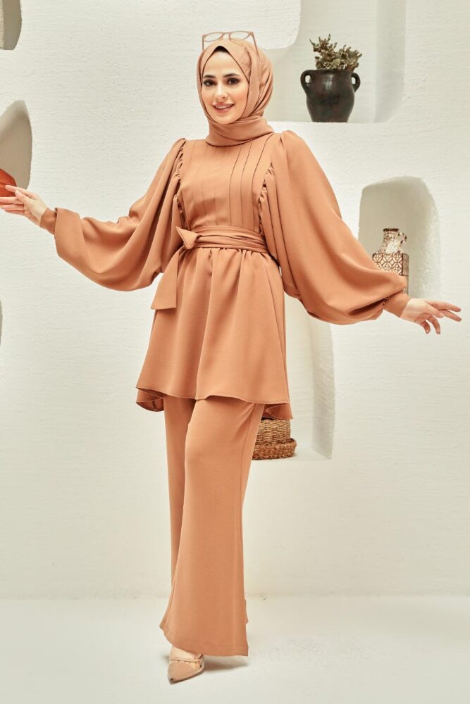Camel Hijab Suit Dress 20071C - 4