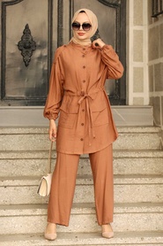 Camel Hijab Suit Dress 51920C - Thumbnail