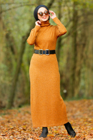 Camel - Nayla Collection - Robe En Tricot Hijab 3180C - Thumbnail