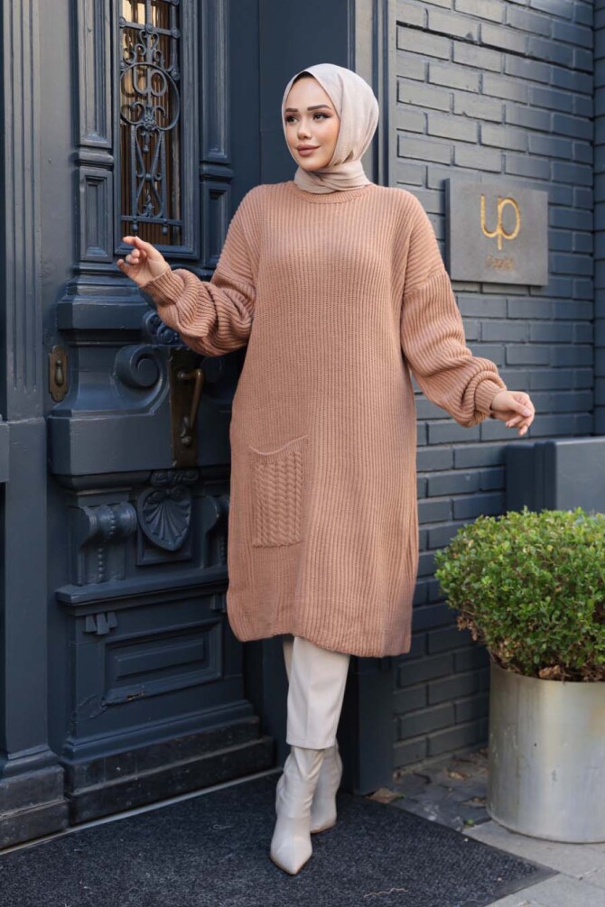 Camel Tesettür Triko Kazak Tunik 27501C - 1