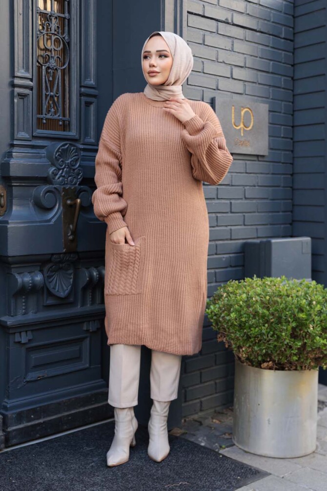 Camel Tesettür Triko Kazak Tunik 27501C - 2