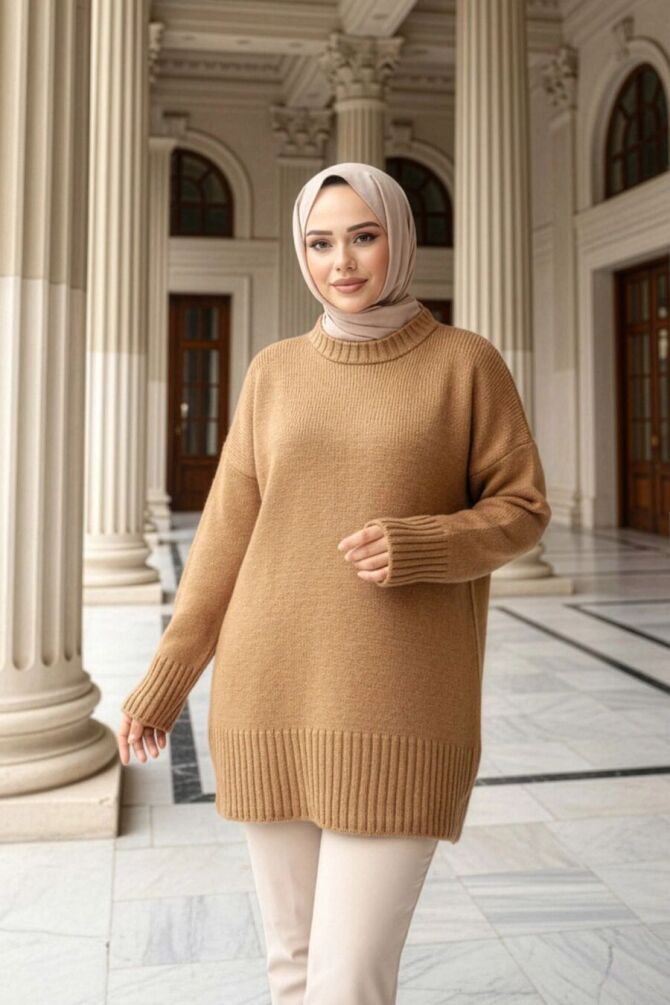 Camel Tesettür Triko Kazak Tunik 55551C - 1
