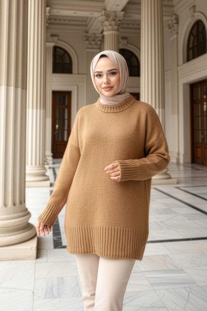 Camel Tesettür Triko Kazak Tunik 55551C - 1
