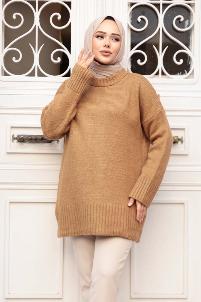 Camel Tesettür Triko Kazak Tunik 55551C - N.S NEVA STYLE