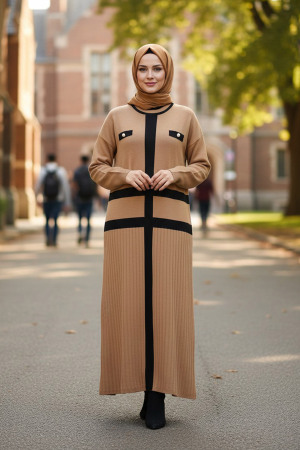 Camel Triko Tesettür Elbise 27503C - 1