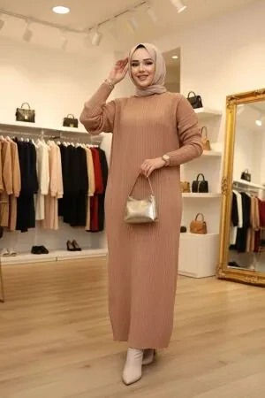 Camel Triko Tesettür Elbise 27504C 