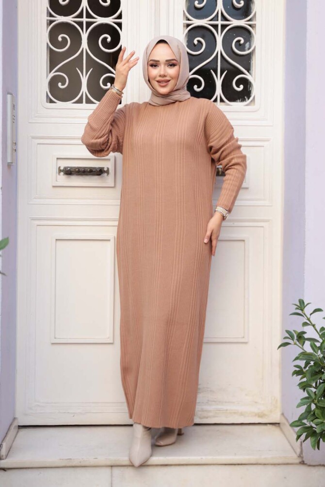Camel Triko Tesettür Elbise 27504C - 1