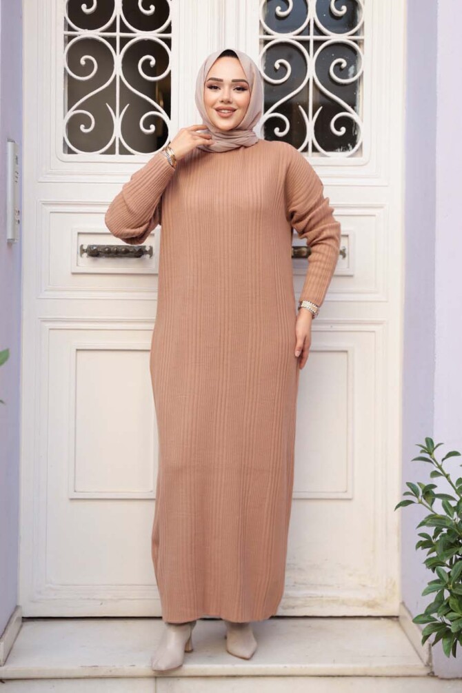 Camel Triko Tesettür Elbise 27504C - 4