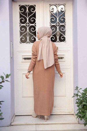 Camel Triko Tesettür Elbise 27504C - 5
