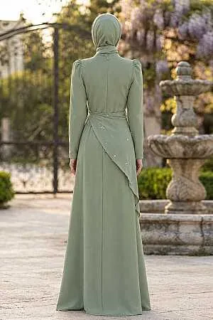 Cape-Detail Mint Modest Evening Dress 56101MINT - 2