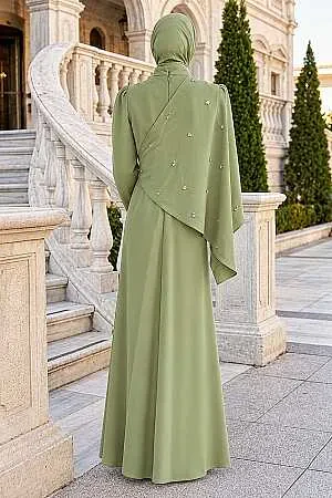 Cape-Detail Pistachio Green Modest Evening Dress 56101FY - 2