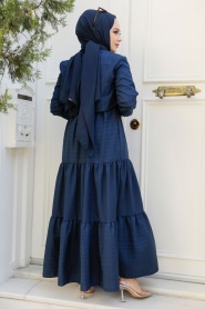 Ceket Detaylı Lacivert Tesettür Elbise 20301L - Thumbnail
