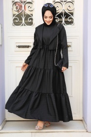 Ceket Detaylı Siyah Tesettür Elbise 20301S - Thumbnail