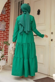 Ceket Detaylı Yeşil Tesettür Elbise 20301Y - Thumbnail