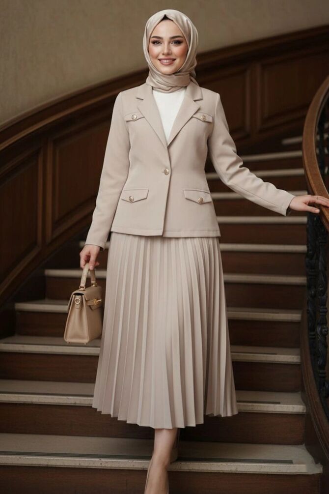 Ceketli Beige Modest Two-Piece Set 62011BEJ - 1