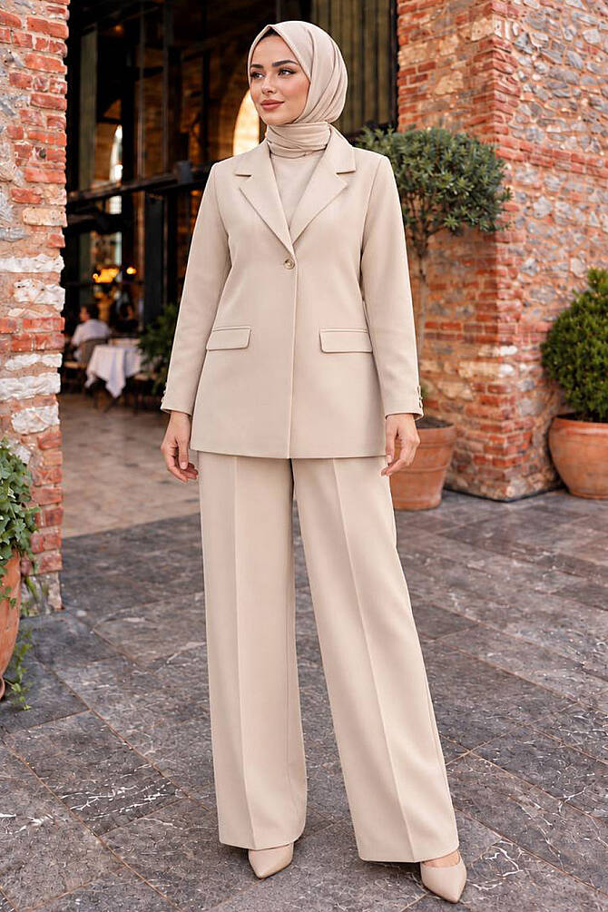 Ceketli Beige Modest Two-Piece Set 6277BEJ - 1