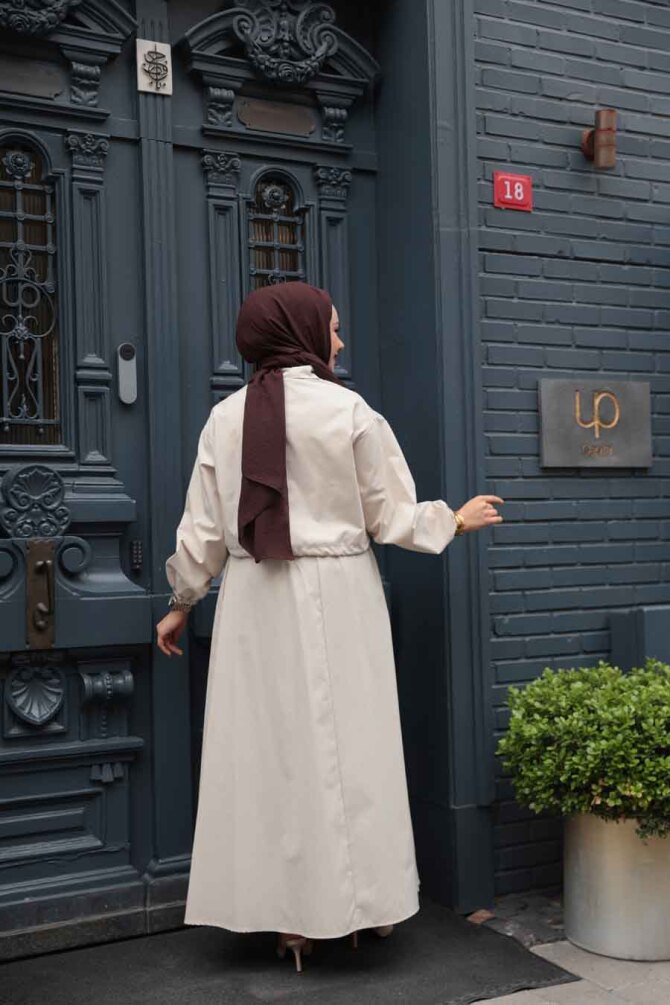 Ceketli Bej Tesettür Etekli İkili Takım 4458BEJ - 4