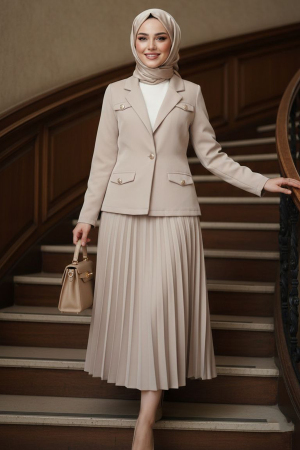 Ceketli Bej Tesettür İkili Takım 62011BEJ - N.S NEVA STYLE