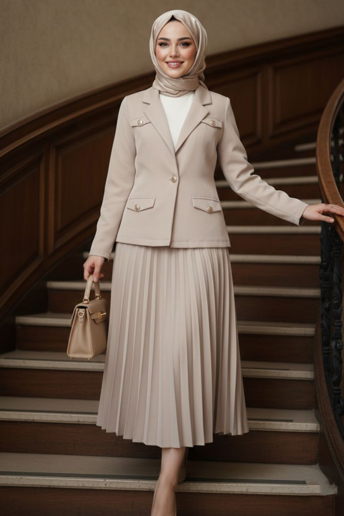 Ceketli Bej Tesettür İkili Takım 62011BEJ - 1