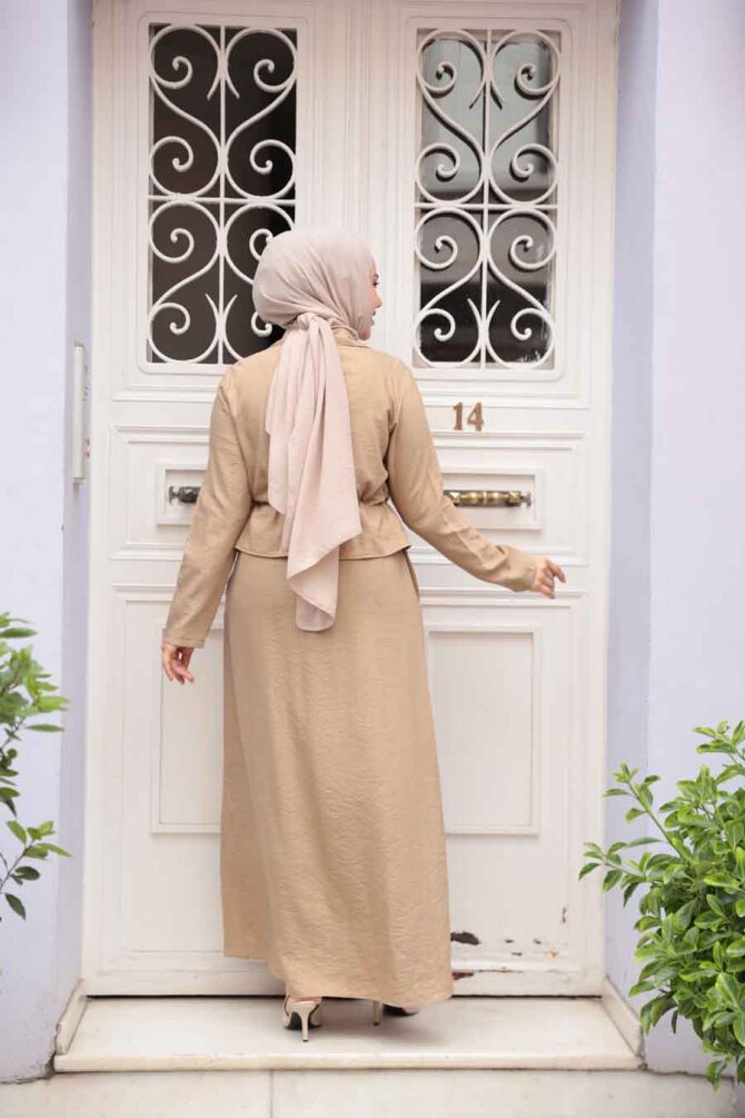 Ceketli Bisküvi Tesettür Elbise İkili Takım 44651BS - 4
