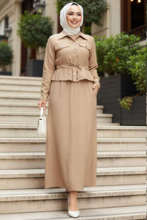 Ceketli Bisküvi Tesettür Elbise İkili Takım 44651BS 