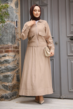 Ceketli Bisküvi Tesettür Etekli İkili Takım 44723BS - 3