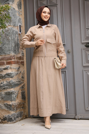 Ceketli Bisküvi Tesettür Etekli İkili Takım 44723BS - 4