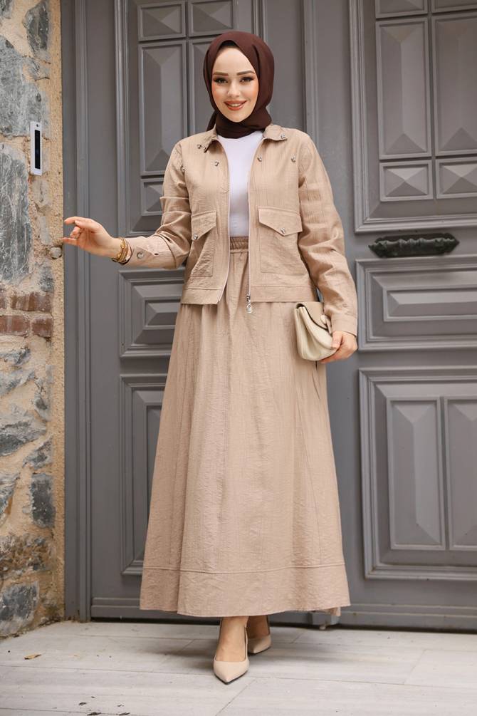 Ceketli Bisküvi Tesettür Etekli İkili Takım 44723BS - 1