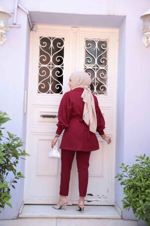 Ceketli Bordo Tesettür İkili Takım 61851BR - 4