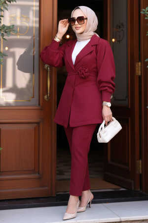 Ceketli Bordo Tesettür İkili Takım 61851BR 