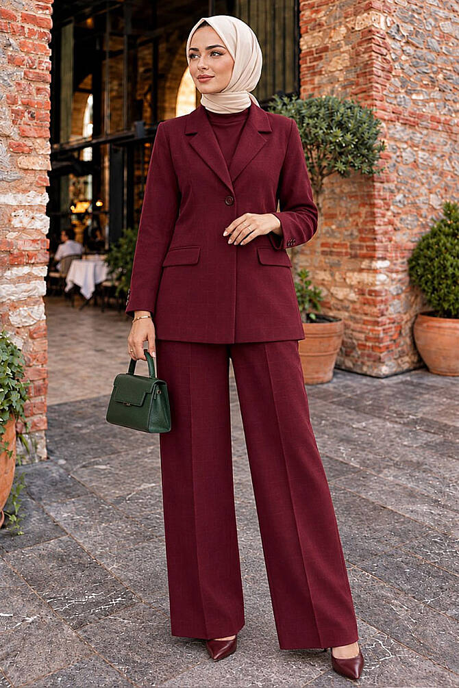 Ceketli Burgundy Modest Two-Piece Set 6277BR - 1