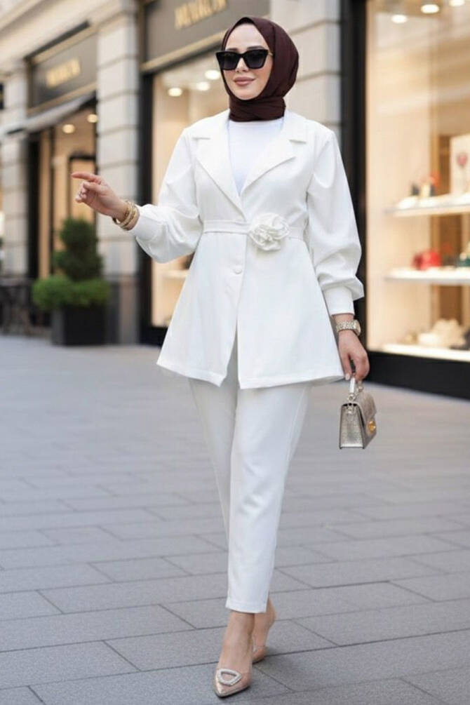 Ceketli Ekru Tesettür İkili Takım 61851E - 1