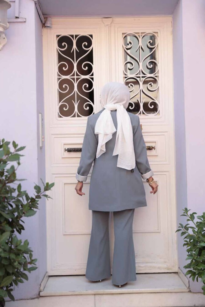 Ceketli Gri Tesettür İkili Takım 76731GR - 3