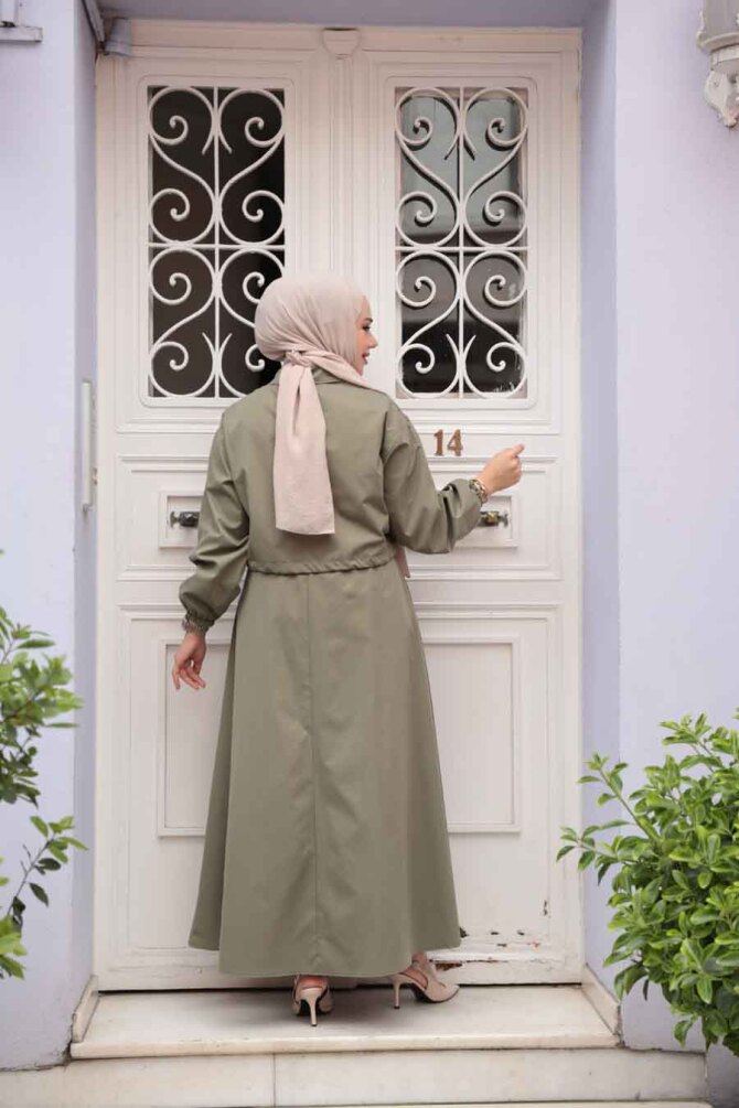 Ceketli Haki Tesettür Etekli İkili Takım 4458HK - 3