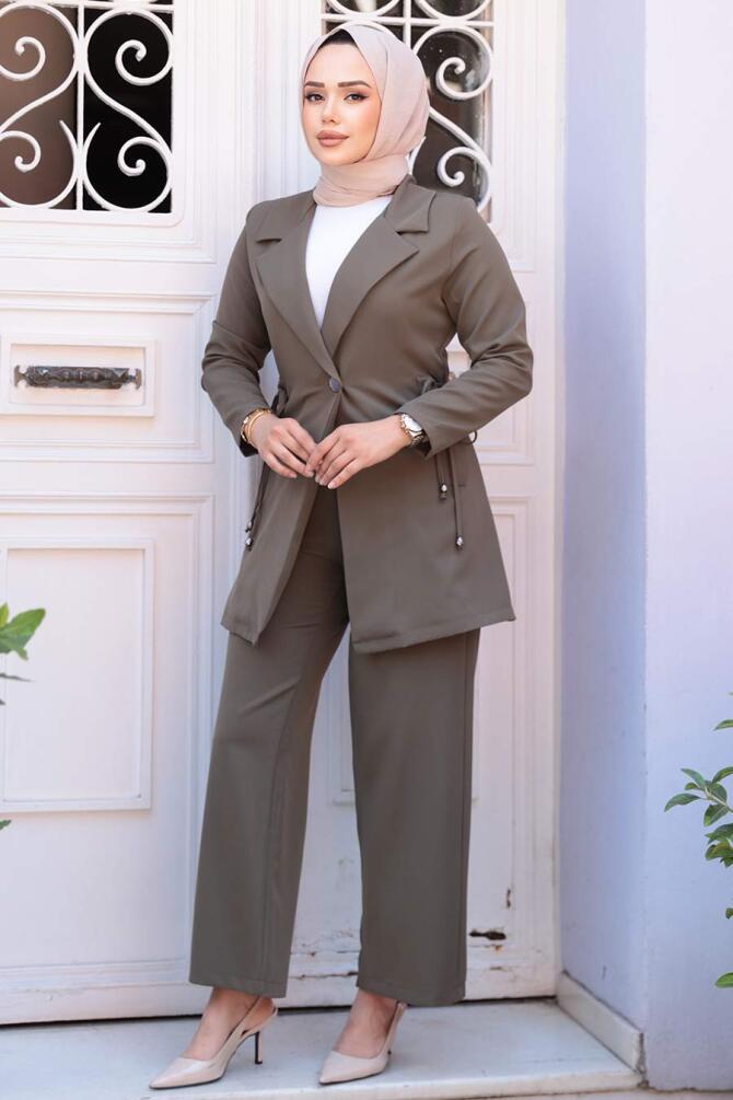 Ceketli Haki Tesettür İkili Takım 62221HK - 2