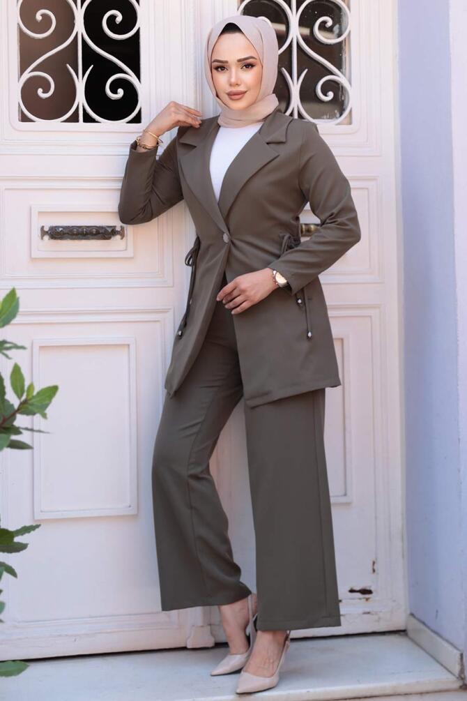 Ceketli Haki Tesettür İkili Takım 62221HK - 3