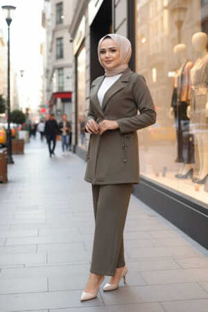 Ceketli Haki Tesettür İkili Takım 62221HK 