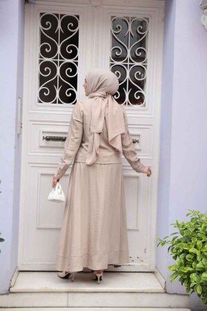 Ceketli Koyu Bej Tesettür Etekli İkili Takım 44723KBEJ - 3