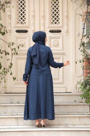 Ceketli Lacivert Tesettür Etekli İkili Takım 44723L - 4