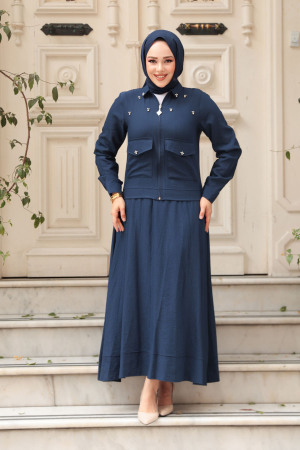 Ceketli Lacivert Tesettür Etekli İkili Takım 44723L - 3