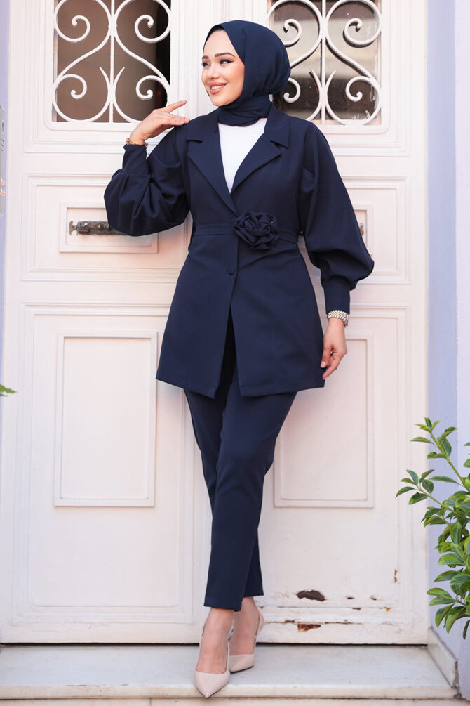 Ceketli Lacivert Tesettür İkili Takım 61851L - 2