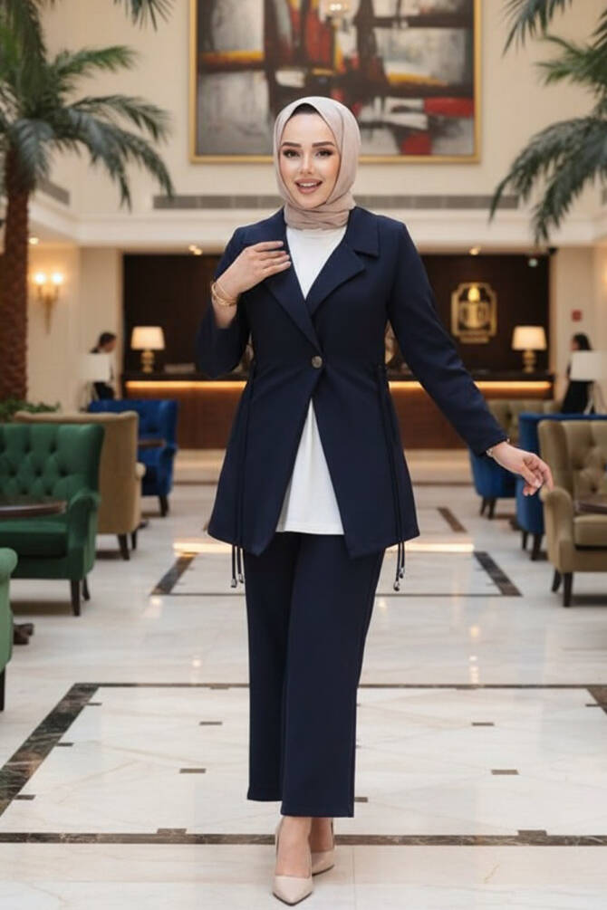 Ceketli Lacivert Tesettür İkili Takım 62221L - 1