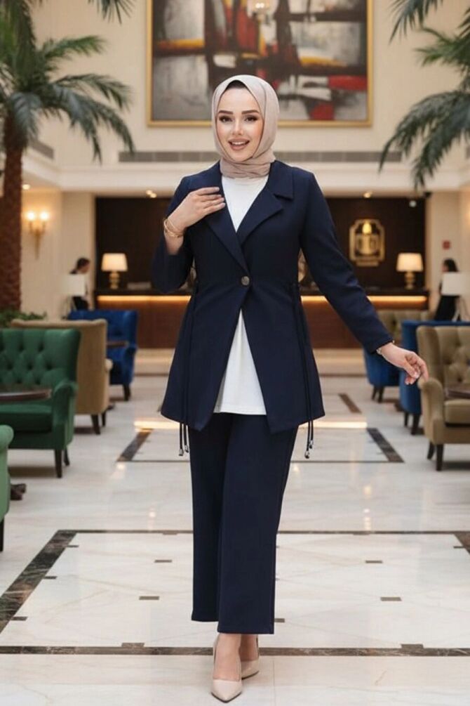 Ceketli Lacivert Tesettür İkili Takım 62221L - 1